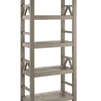 Wooden Bookcase with Four Spacious Open Storage Shelves, Gray