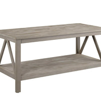 Wooden Rectangular Coffee Table with Inverted V Design Sides, Gray