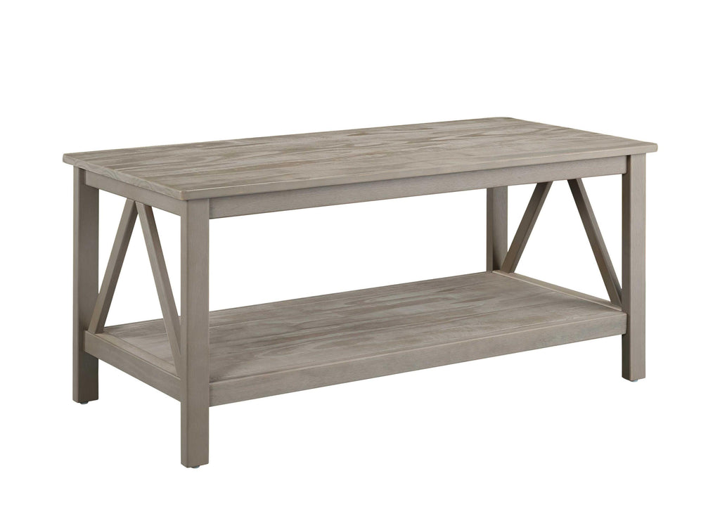 Wooden Rectangular Coffee Table with Inverted V Design Sides, Gray