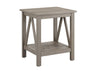 Wooden End Table with Bottom Shelf and Inverted V Design Sides, Gray