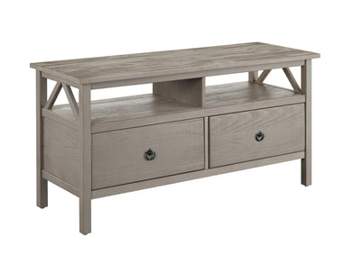 Wooden TV Stand with Two Large Drawers and 2 Open Shelves, Gray