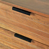 3 Drawer Wooden Chest with Slanted Metal Base, Brown and Black