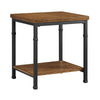 Wooden End Table with Open Bottom Shelf and Metal Legs, Brown and Black