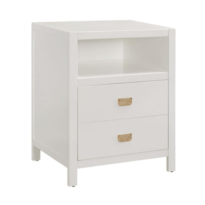 Wooden End Table with Two Drawers and One Open Shelf, White