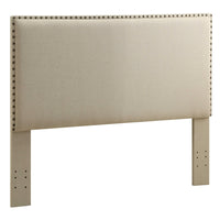 Wooden Full Queen Size Headboard with Nail head Trim Details, Beige