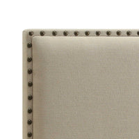 Fabric Upholstered King Size Headboard with Nailhead Trims, Beige
