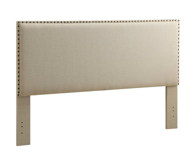 Fabric Upholstered King Size Headboard with Nailhead Trims, Beige