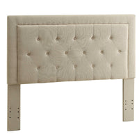 Fabric Upholstered Full Queen Headboard with Button Tufting, Beige