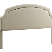 Fabric Upholstered King Size Headboard with Scalloped Edges, Beige