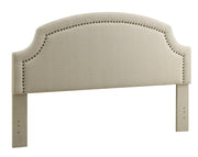 Fabric Upholstered King Size Headboard with Scalloped Edges, Beige