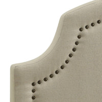 Fabric Upholstered King Size Headboard with Scalloped Edges, Beige