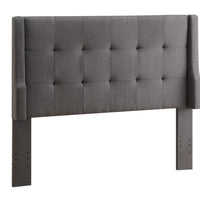 Wood and Fabric Full Queen Size Headboard with Wingback Design, Gray