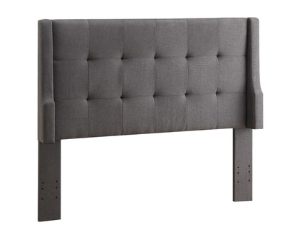 Wood and Fabric Full Queen Size Headboard with Wingback Design, Gray