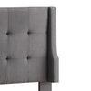 Wood and Fabric Full Queen Size Headboard with Wingback Design, Gray