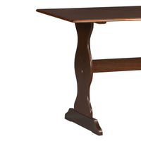 Wooden Rectangular Table with Curved Pedestal Style Feet, Dark Brown