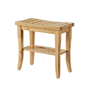 Bamboo Stool with Slated Top and Open Bottom Shelf, Brown