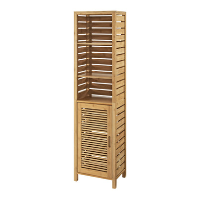 Slated Bamboo Cabinet with 3 Open Shelves and 3 Hidden Shelves, Brown