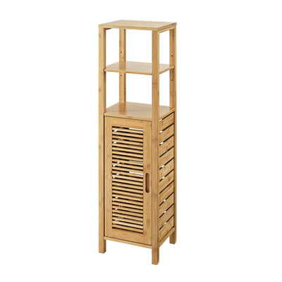 Slated Design Bamboo Cabinet with Spacious Storage, Brown