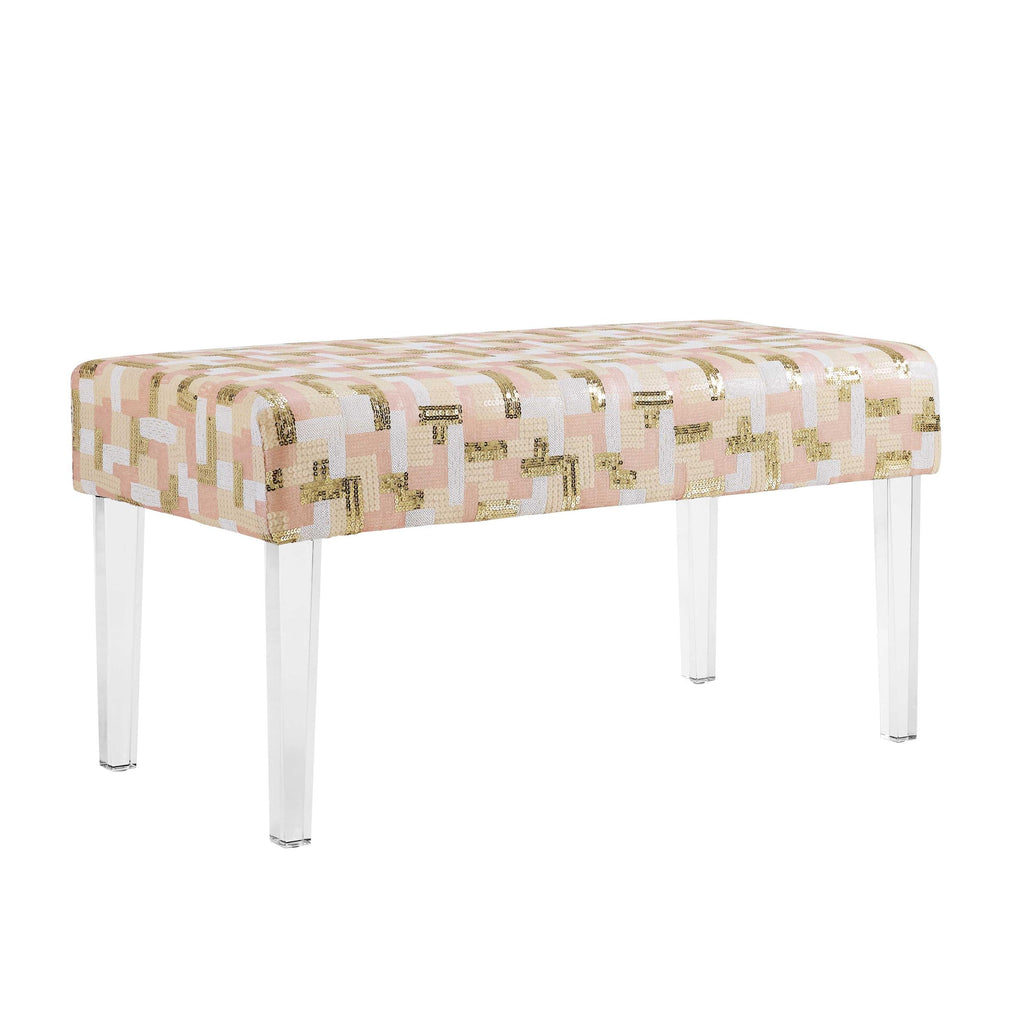 Upholstered Bench with Sequin Accents and Acrylic Legs, Multicolor