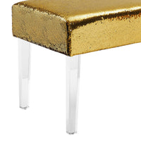 Upholstered Bench with Sequin Accents and Acrylic Legs, Gold and Clear