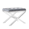 Tufted Vanity Bench with Acrylic Base and Nailheads, Gray and Clear
