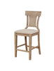 Wooden Counter Stool with Backrest and Cushioned Seat, Beige and Brown