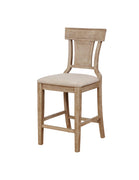 Wooden Counter Stool with Backrest and Cushioned Seat, Beige and Brown