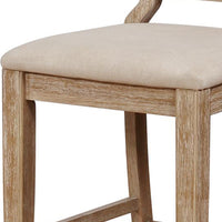 Wooden Counter Stool with Backrest and Cushioned Seat, Beige and Brown