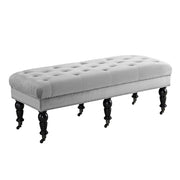 50 Inch Velvet Upholstered Wooden Bench with Casters, Black and Gray