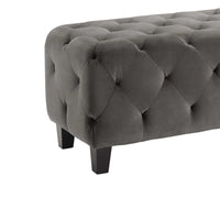 Fabric Upholstered Wooden Bench With Tufting Details, Gray and Black