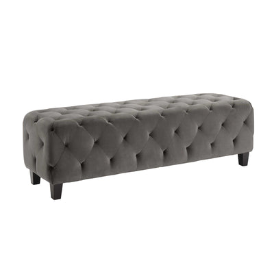 Fabric Upholstered Wooden Bench With Tufting Details, Gray and Black
