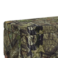 Fabric Upholstered Wooden Bench with Camouflage Print, Green and Brown