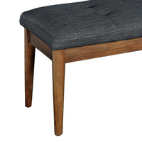 Fabric Upholstered Wooden Bench with Tapered Legs, Gray and Brown