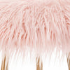 Faux Fur Upholstered Metal Stool with Angled Legs, Gold and Pink