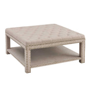 Fabric Upholstered Square Wooden Coffee Table with Nailhead Trim,Beige