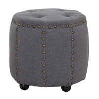 Tufted Fabric and Wooden Ottoman with Nailhead Rim and Sides, Gray