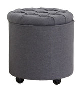 Fabric Upholstered Storage Ottoman with Tufted Removable Lid, Gray