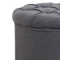 Fabric Upholstered Storage Ottoman with Tufted Removable Lid, Gray