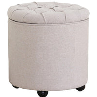 Fabric Upholstered Storage Ottoman with Tufted Removable Lid, Beige