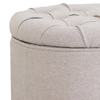 Fabric Upholstered Storage Ottoman with Tufted Removable Lid, Beige