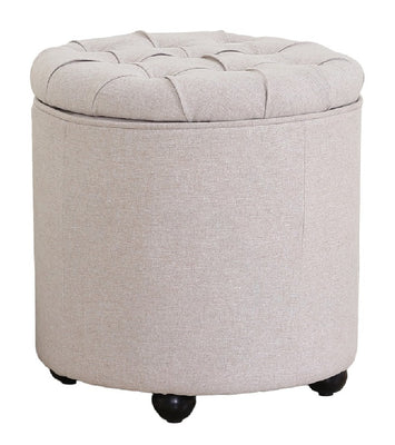 Fabric Upholstered Storage Ottoman with Tufted Removable Lid, Beige