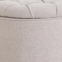 Fabric Upholstered Storage Ottoman with Tufted Removable Lid, Beige