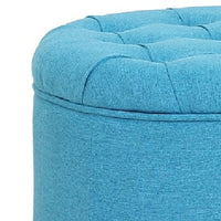 Fabric Upholstered Storage Ottoman with Tufted Removable Lid, Blue