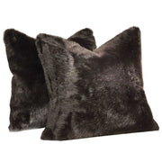 4 Piece Faux Fur Decorative Pillow with Down Feather Filling, Black