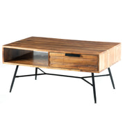 Wood and Metal Coffee Table with Spacious Storage, Brown and Black