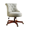 Wooden Office Chair with Button Tufted Backrest, White and Brown