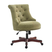 Wooden Office Chair with Button Tufted Backrest, Olive Green and Brown