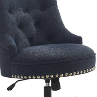 Wooden Office Chair with Button Tufted Backrest, Navy Blue and Brown