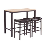 3 Piece Metal and Wood Pub Set with Upholstered Stools,Black and Brown