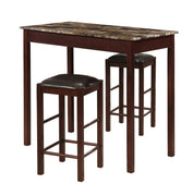 3 Piece Marbleized Wooden Counter Set with Stools, Brown and Black